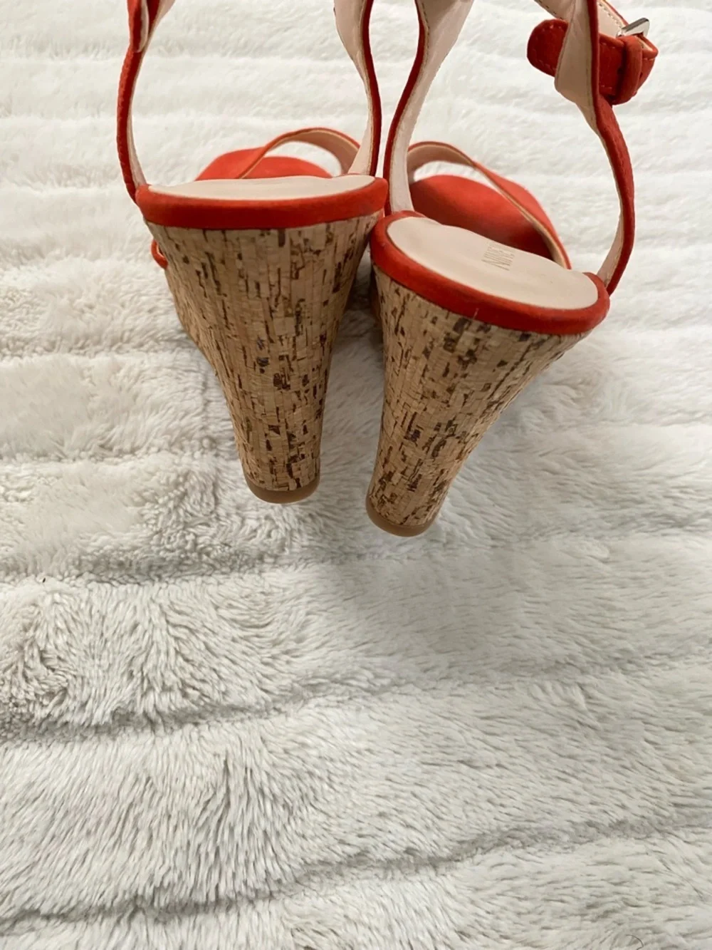 Nine West Orange Suede Wedge Sandals with Ankle Strap Size 10